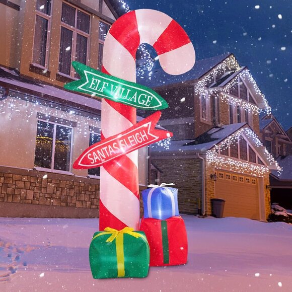 ⚡9 Ft Christmas Inflatables Candy Cane with Road Sign Outdoor Decorations - Picture 8 of 8